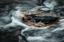 Water flowing around a rock